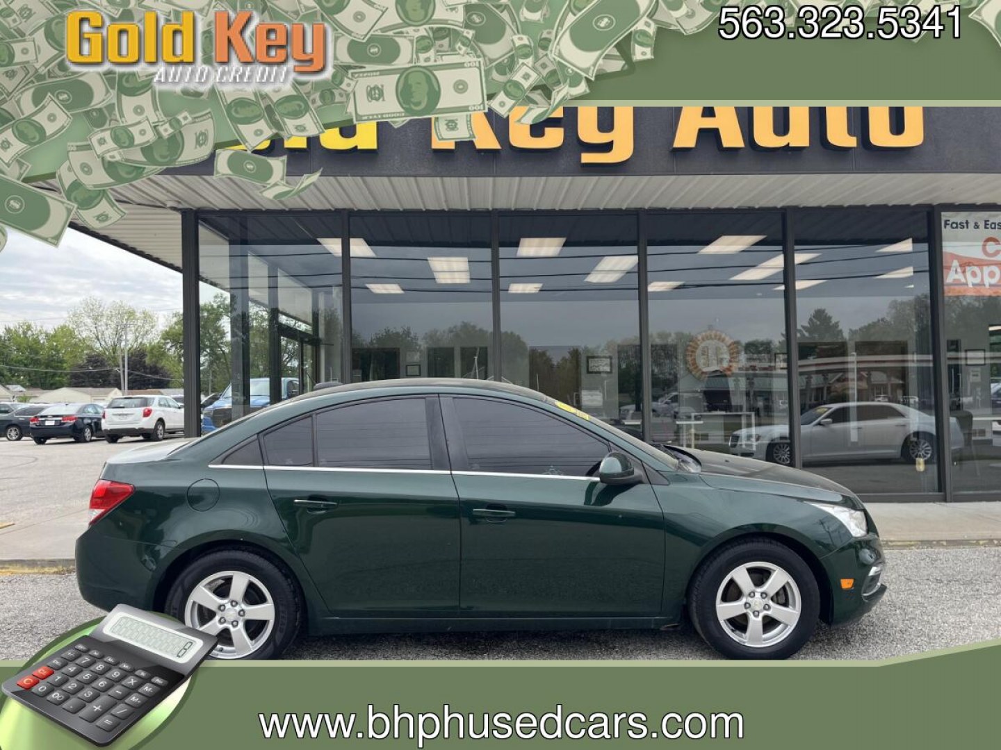 2015 Rainforest Green Metallic Chevrolet Cruze 1LT Auto (1G1PC5SB6F7) with an 1.4L L4 DOHC 16V TURBO engine, 6-Speed Automatic transmission, located at 1633 W Kimberly, Davenport, IA, 52806, (563) 323-5341, 41.559456, -90.598732- Photo#0