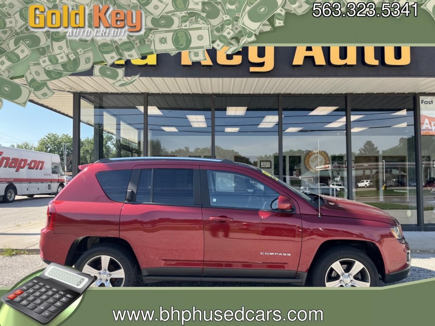 2016 Red Jeep Compass Latitude FWD (1C4NJCEA9GD) with an 2.0L L4 DOHC 16V engine, Continuously Variabl transmission, located at 1633 W Kimberly, Davenport, IA, 52806, (563) 323-5341, 41.559456, -90.598732- Photo#0