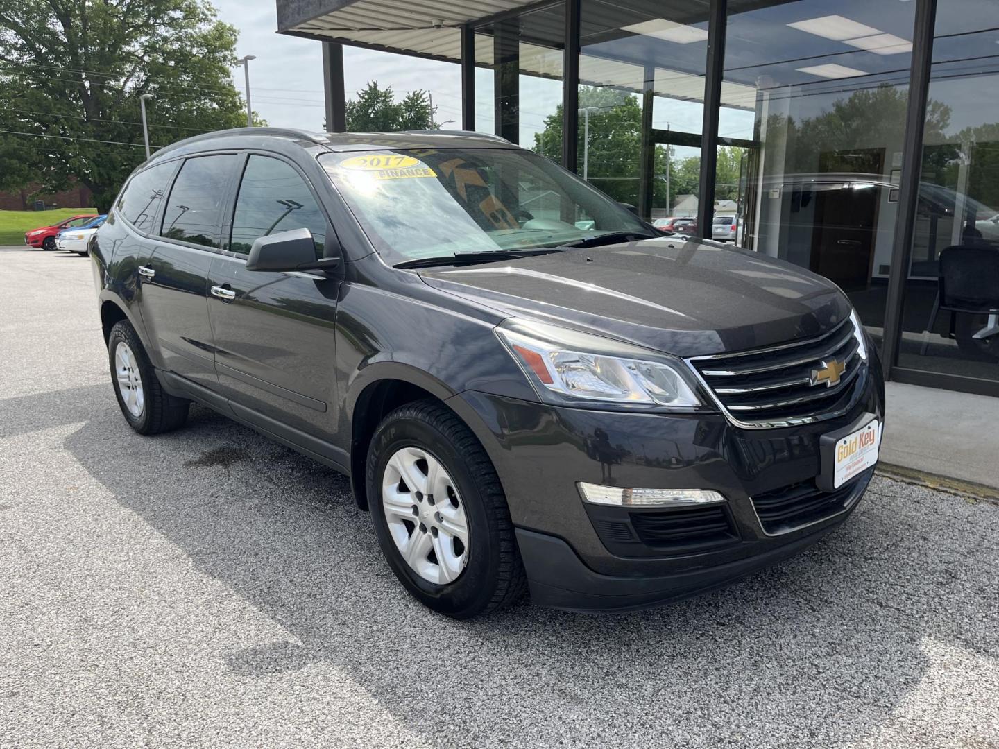 2017 Tungsten Metallic Chevrolet Traverse LS (1GNKRFEDXHJ) with an 3.6L V-6 gasoline direct injection engine, located at 1633 W Kimberly, Davenport, IA, 52806, (563) 323-5341, 41.559456, -90.598732 - Photo#2