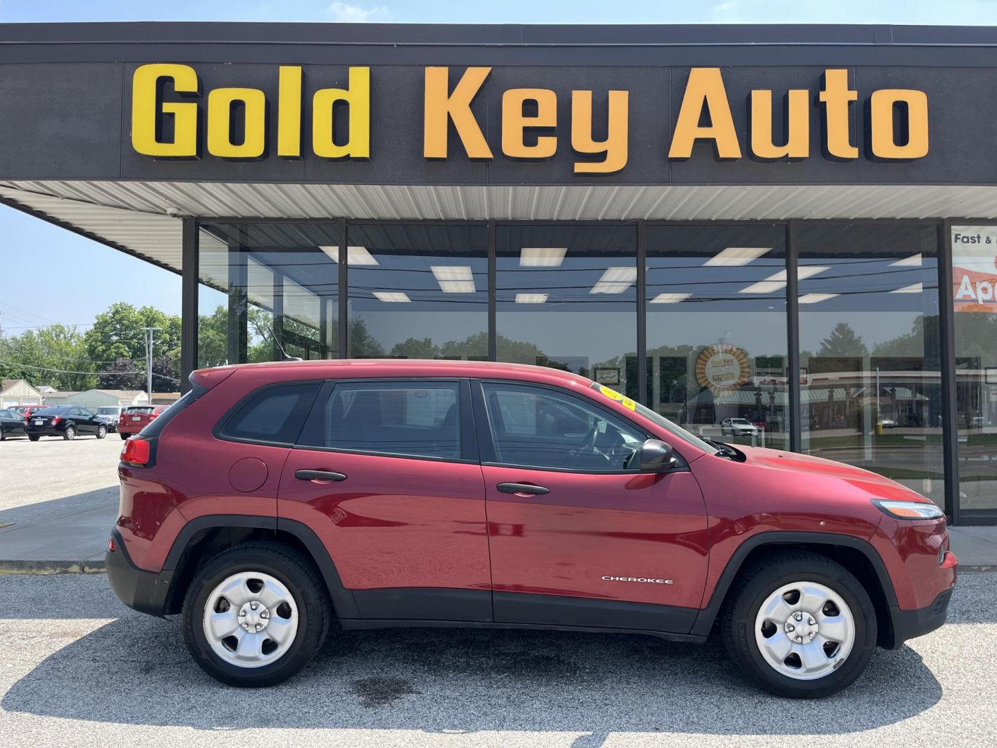 2015 Deep Cherry Red Crystal Pearlcoat Jeep Cherokee Sport (1C4PJMAB9FW) , located at 1633 W Kimberly, Davenport, IA, 52806, (563) 323-5341, 41.559456, -90.598732 - Photo#0