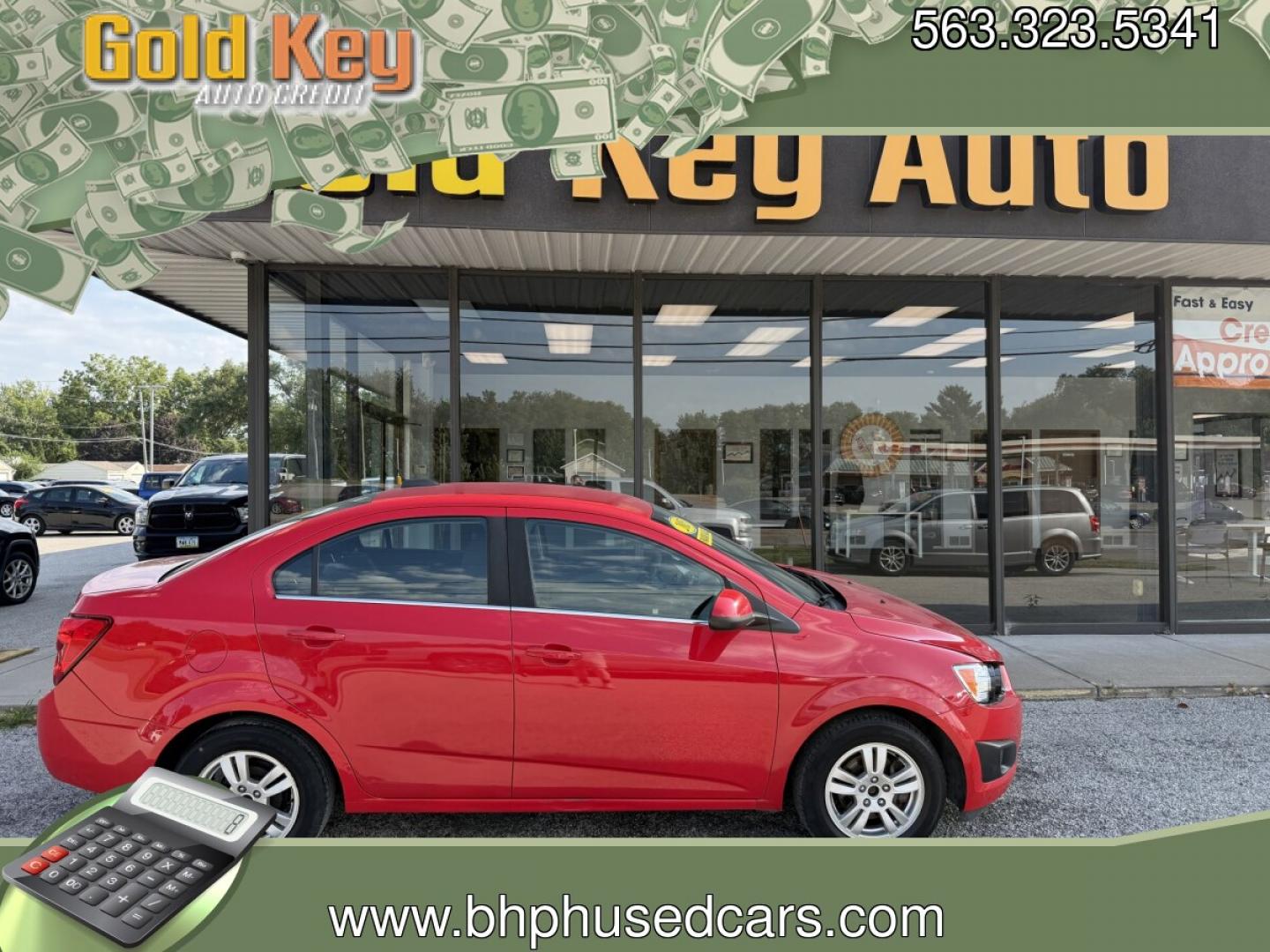 2015 Red Hot /Jet Black/Brick Chevrolet Sonic LT Auto Sedan (1G1JC5SG3F4) with an 1.8L L4 DOHC 24V engine, 6-Speed Automatic transmission, located at 1633 W Kimberly, Davenport, IA, 52806, (563) 323-5341, 41.559456, -90.598732- Photo#0